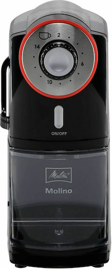 Melitta Molino Electric Coffee Grinder 100W for 200gr Beans and 17 Grind Levels Red