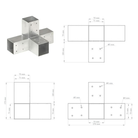 vidaXL Adaptor pentru Pergolă Galvanizat 7.1x7.1cm 4buc Figura X