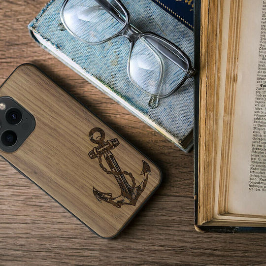 KWmobile Vintage Anchor Umschlag Rückseite Hölzern Dark Brown (iPhone 13 Pro)