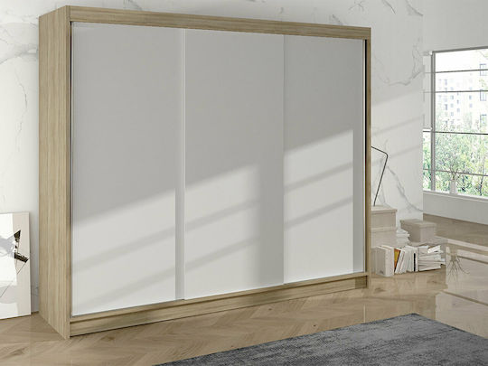 Derby II Τρίφυλλη Ντουλάπα Συρόμενη 200x58x215cm Δρυς / Λευκό