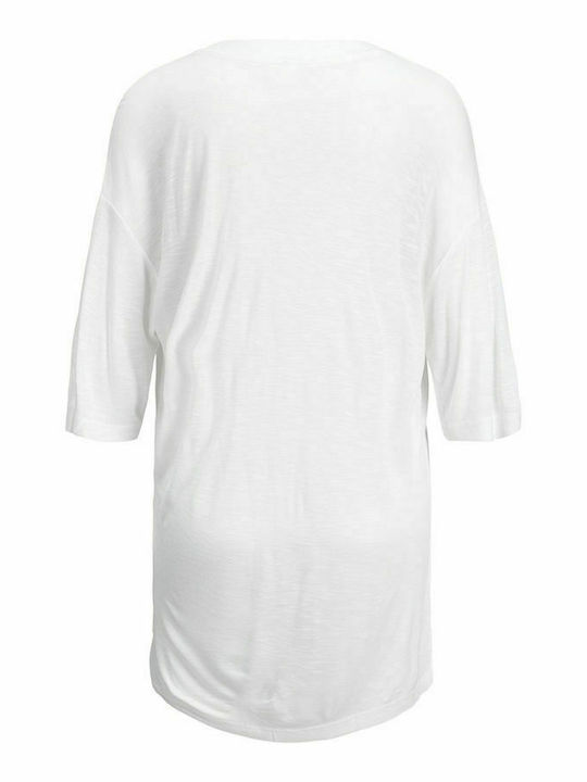 Jack & Jones Damen Longshirt Kurzarm mit V-Ausschnitt Weiß