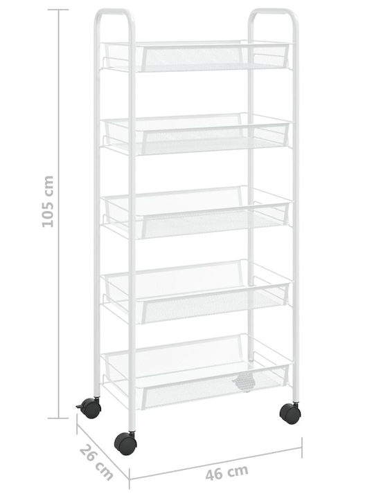 vidaXL Металик Кухненско Тролей 5 Позиции Бял 46x26x105см