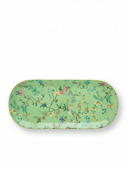 PiP Studio Jolie Flowers Porzellan Rechteckig Serviertablett in Grün Farbe 33.3x15.5cm 51.018.121 1Stück