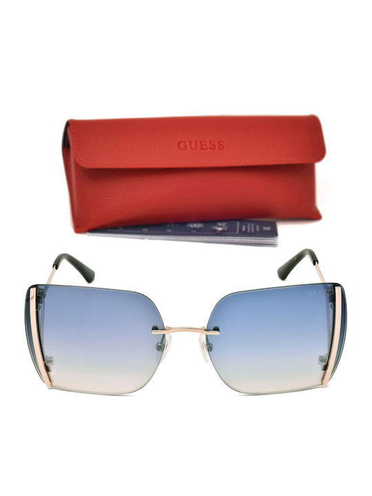 Guess Women's Sunglasses with Gold Metal Frame and Blue Gradient Lens GU7718 28W