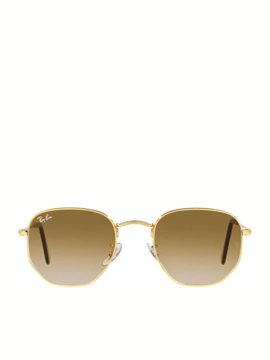 Ray Ban Hexagonal Sunglasses with Gold Metal Frame and Brown Gradient Lenses RB3548 001/51