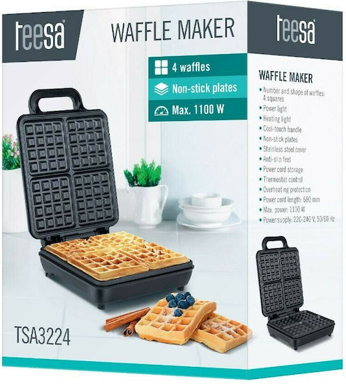Teesa Waffle Maker For Square Waffles 4 Number Of Waffles 1100W