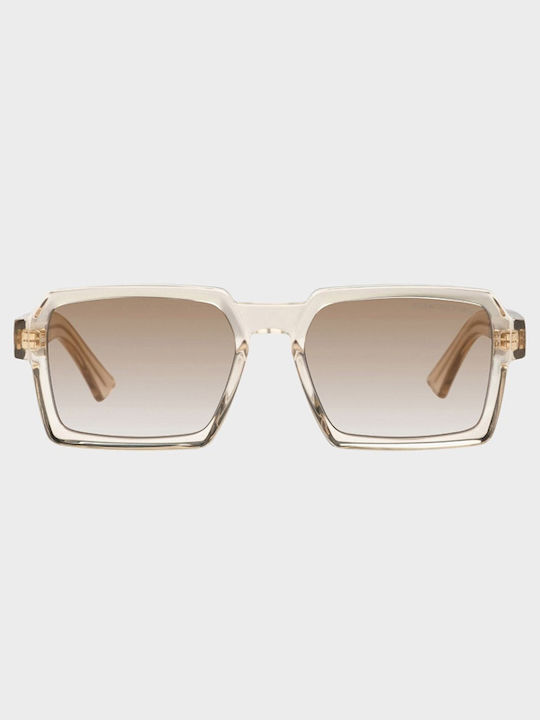 Unisex Sonnenbrille mit Beige Kunststoff Gestell und Gray Verlaufsfarbe Linse