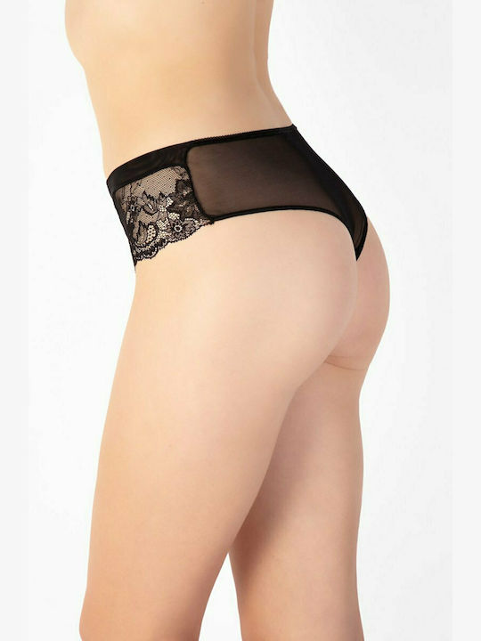 Elite Form Cotton High-waisted Women's Brazil with Lace Black