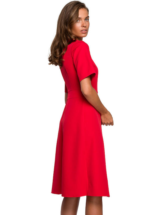 Stylove Evening Short Sleeve Wrap Midi Party Dress with V Neck Red , Regular Fit S240 149233