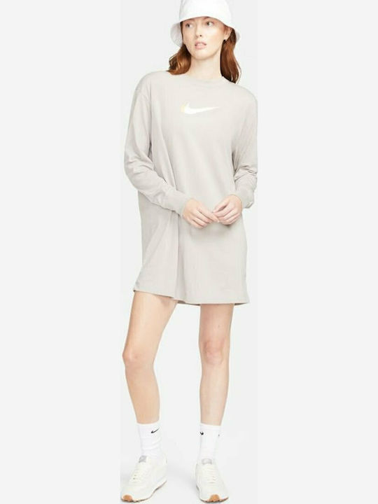 Sportswear Mini Αθλητικό Φόρεμα Μακρυμάνικο Μπεζ