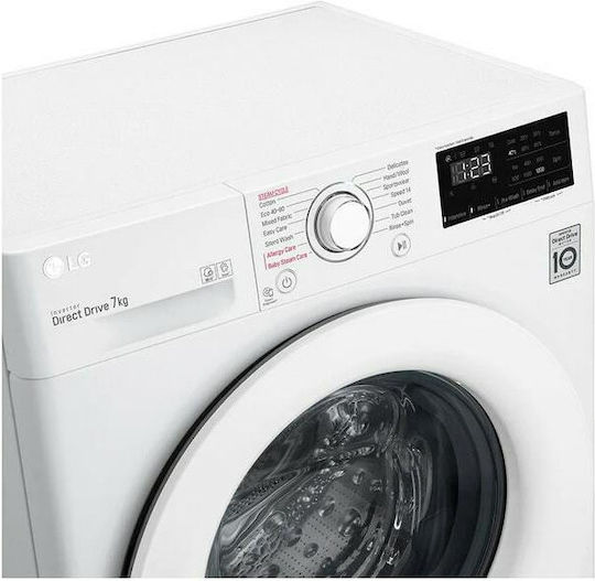 LG Πλυντήριο Ρούχων 7kg με Τεχνολογία Ατμού 1200 Στροφών Inverter Direct Drive F2WV3S7S3E