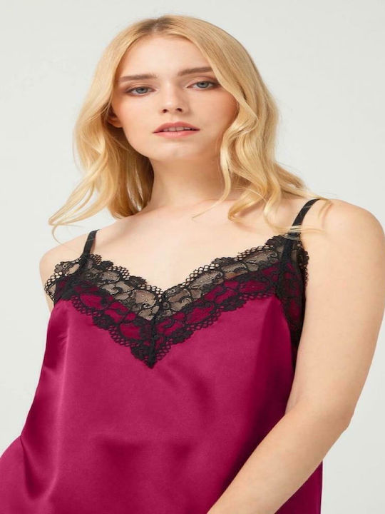 CottonHill Winter Satin Women's Nightdress Burgundy