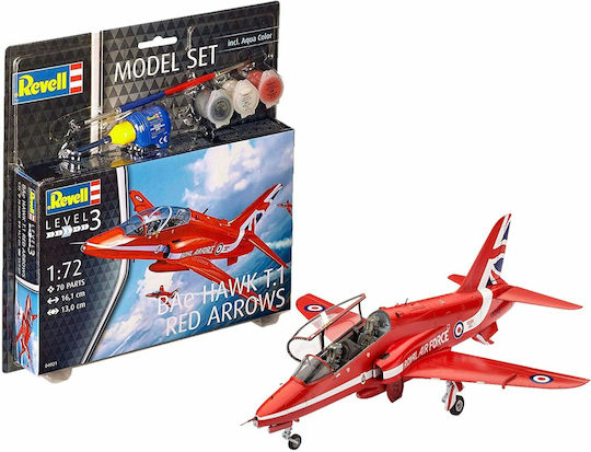 Revell BAe Hawk T.1 Red Arrows Figurină de Modelism Avion Roșie 70 Piese la Scară 1:72 cu Lipici și Culori 16.1x13cm.
