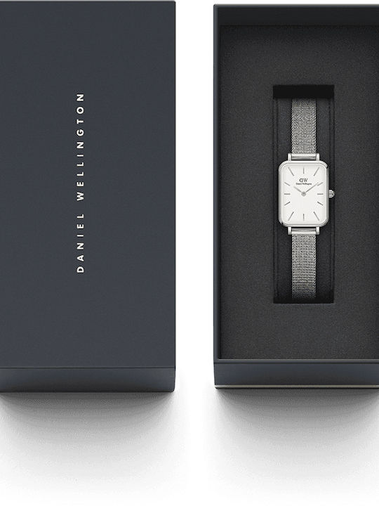 Daniel Wellington Quadro Pressed Melrose Women's Watch with Silver Metal Bracelet