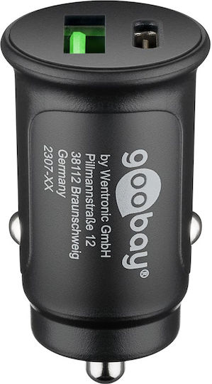 Goobay Φορτιστής Αυτοκινήτου 27W 3A με Θύρες: 1xUSB 1xType-C Μαύρος