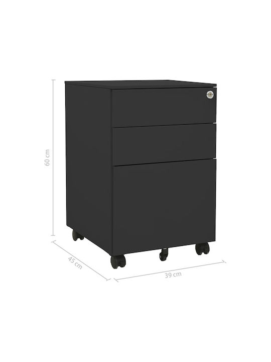 Office Storage Metal Drawer with Wheels, Lock & 3 Drawers Charcoal L39xW45xH60cm