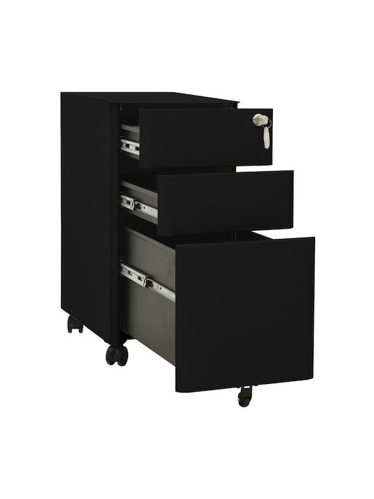 Office Storage Metal Drawer with Wheels, Lock & 3 Drawers Black Velvet-Black Metal L30xW45xH59cm
