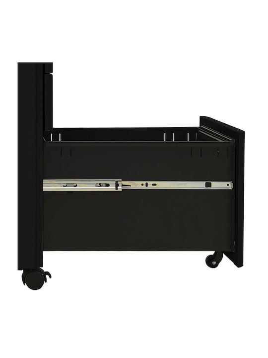 Office Storage Metal Drawer with Wheels, Lock & 3 Drawers Black Velvet-Black Metal L30xW45xH59cm