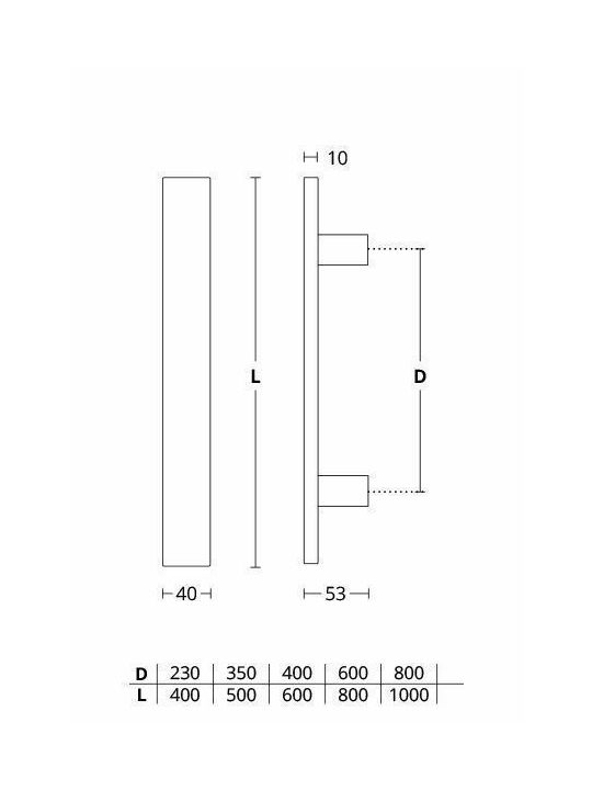 Front door handle Convex 1141 stainless steel Overall length 800mm Pair