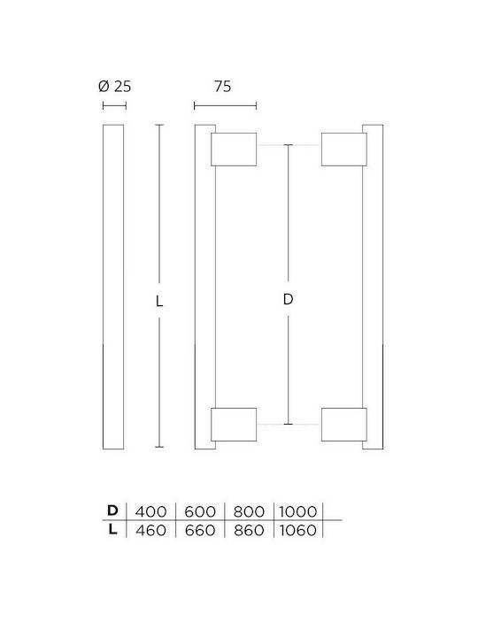 Front door handle Convex 1167 Polished stainless steel Overall Length 600mm Single