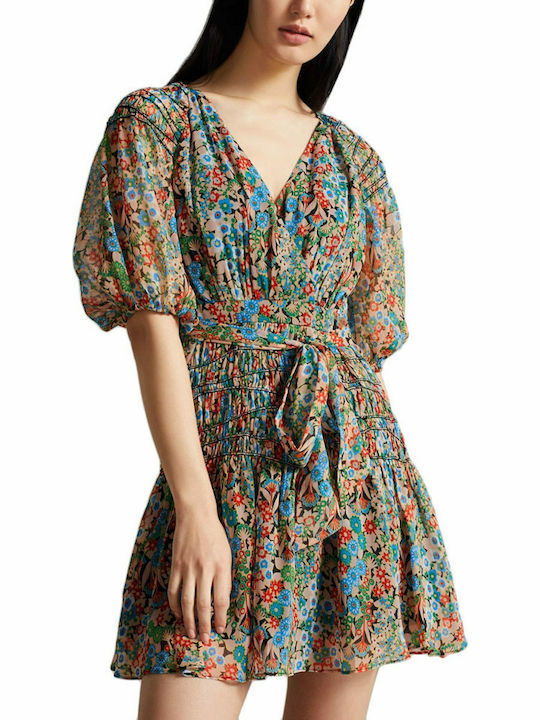 Tiania Καλοκαιρινό Mini Φόρεμα Κρουαζέ Blue/Red/Green