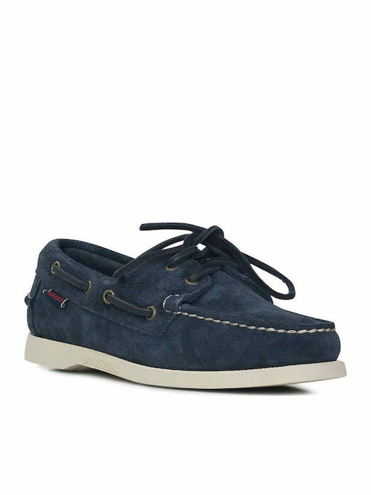 Leather Women's Boat Shoes in Navy Blue Color