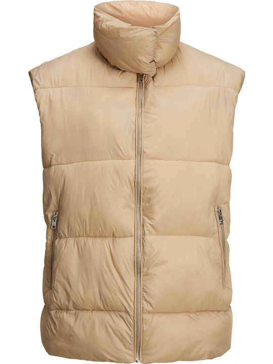 Women's Short Puffer Jacket for Winter Beige