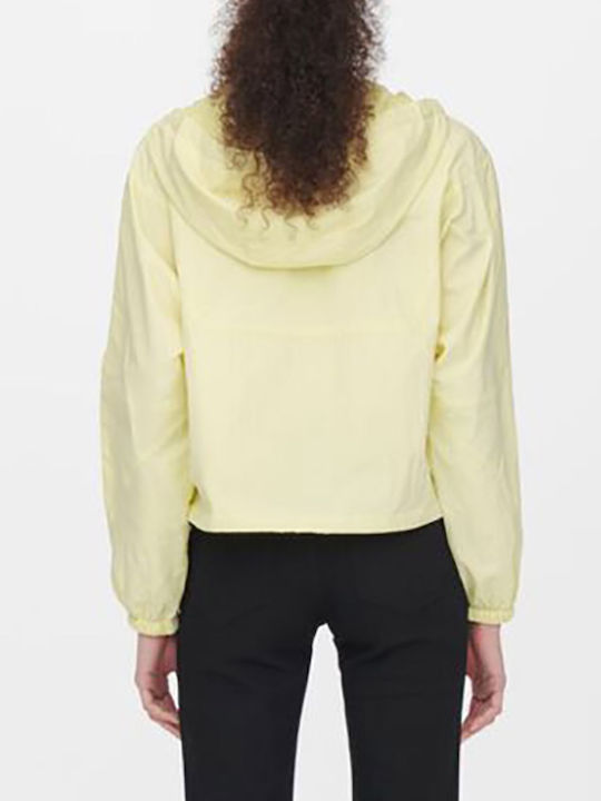 Only Women's Short Lifestyle Jacket for Winter with Hood Pastel Yellow