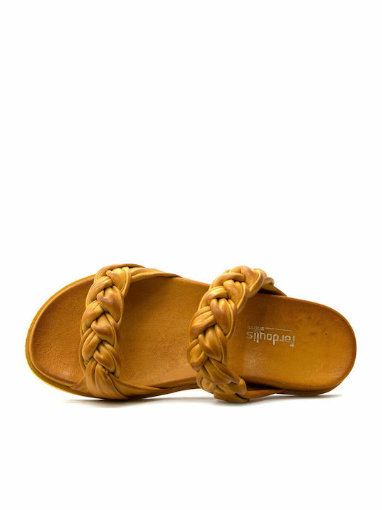 -L Leather Women's Flat Sandals in Yellow Color