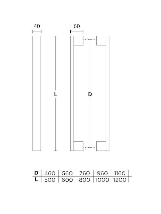 Front door handle Convex 989 Aluminum Black Total length 800mm Pair