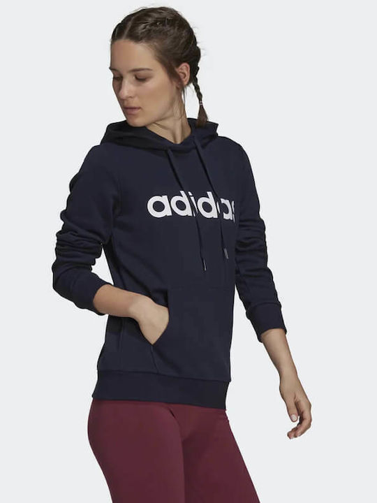 Essentials Μακρύ Γυναικείο Φούτερ με Κουκούλα Navy Μπλε