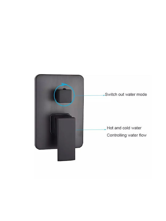 Naron Built-in Mixer, Hand Shower & Shower Head Set for Shower 2 Exits Black
