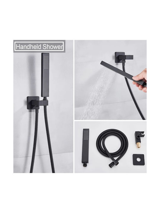 Naron Built-in Mixer, Hand Shower & Shower Head Set for Shower 2 Exits Black