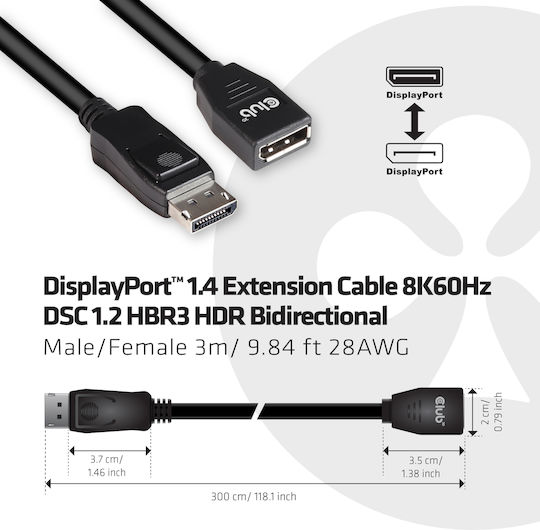 Club3D DisplayPort-Kabel Männlich - DisplayPort-Buchse 3m Schwarz