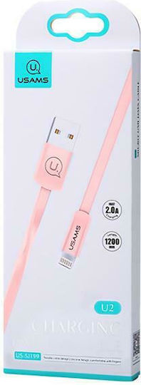 Usams Flat USB to Lightning Cable Ροζ 1.2m (SJ199IP05)