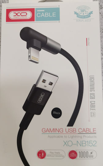 XO NB152 Winkel (90°) / Geflochten USB-A zu Lightning Kabel Schwarz 1m (XO-NB152LBK)