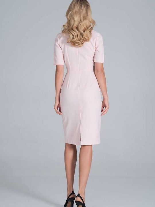 Figl Summer Midi Dress Short Sleeve Wrap Powder Pink