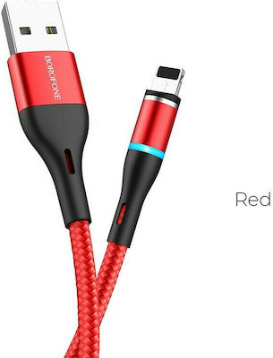 Borofone BU16 Geflochten / Magnetisch Abnehmbar USB-A zu Lightning Kabel Rot 1m