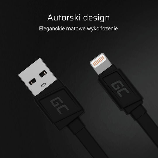 Green Cell Braided USB to Lightning Cable Μαύρο 0.25m (KABGC02)