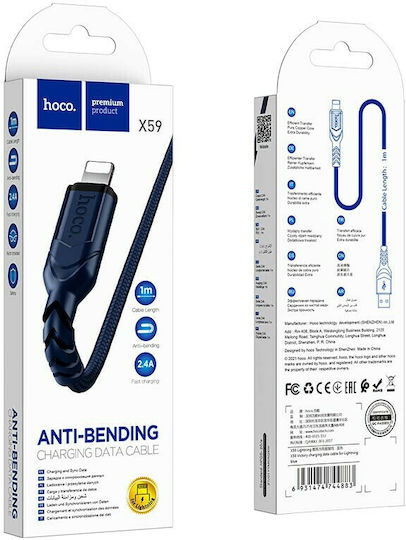 Hoco Victory X59 Geflochten USB-A zu Lightning Kabel 18W Blau 1m