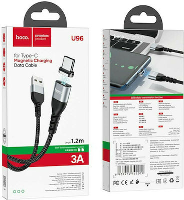 Hoco U96 Braided / Magnetic USB 2.0 Cable USB-C male - USB-A male Μαύρο 1.2m