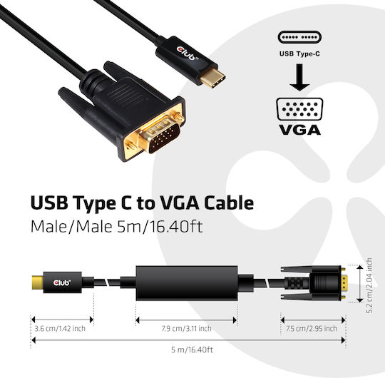 Club3D USB 3.1 Kabel USB-C männlich - VGA Schwarz 5m (CAC-1512)