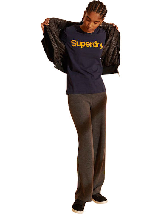 Superdry Core Logo Flock De vară Femeie Bumbac Bluză Mâneci scurte Albastru marin