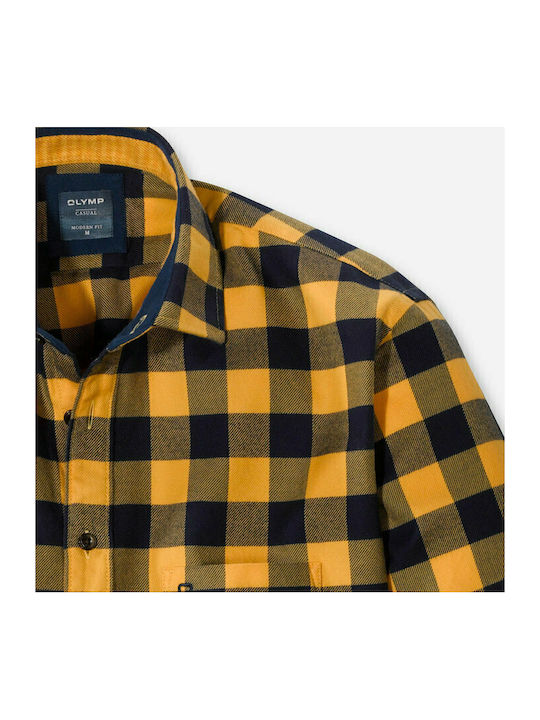 Olymp Men's Shirt Long Sleeve Flannel Checked Yellow