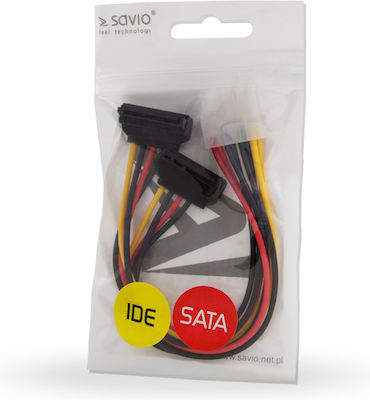 Savio 4-Pin Molex - 15-Pin Sata Cable 0.18m Multicolour (AK-12)