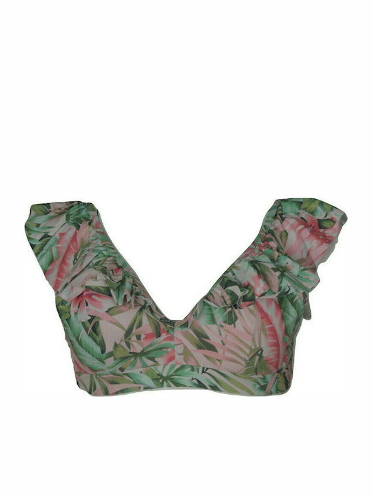 Underwire Bikini Swim Top with Ruffles with Detachable Straps Multicolour Floral 2006677-20