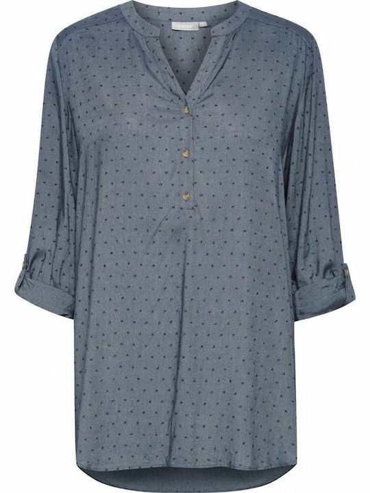 Langärmelig Damen Hemd Blau Monochrom