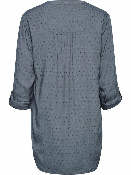Langärmelig Damen Hemd Blau Monochrom