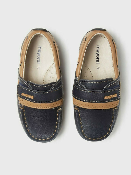 Boys Anatomic Leather Moccasins with Velcro Navy Blue