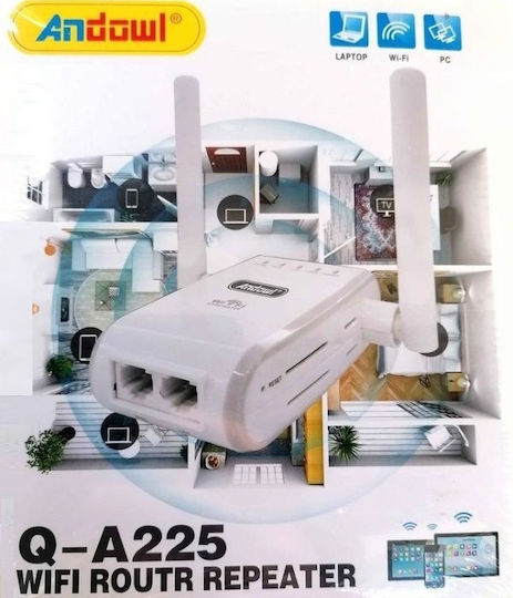 Andowl Q-A225 Wi-Fi Verstärker Einzelband (2,4 GHz) 300 Mbit/s mit 2 Ethernet-Anschlüssen